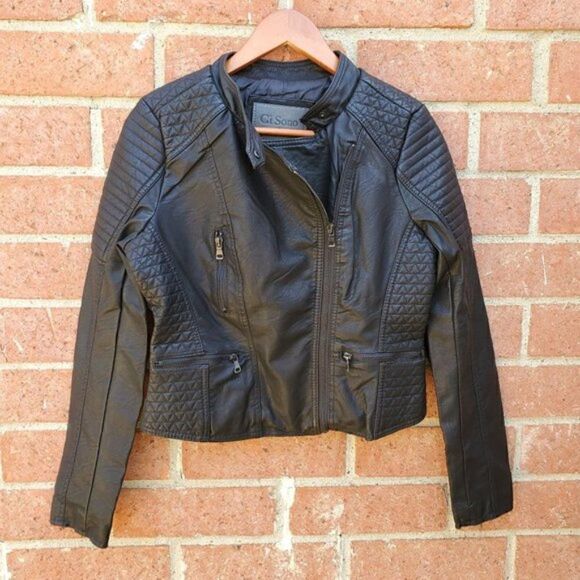 CI SONO Vegan Leather Motto Jacket With Detailed Texture Zip Up Biker - Picture 5 of 6